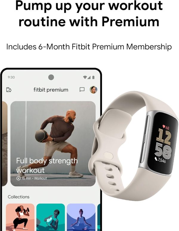 Fitbit Charge 6 Fitness Tracker with Heart Rate, GPS, Premium Membership, Health Tools - Porcelain/Silver - Image 9