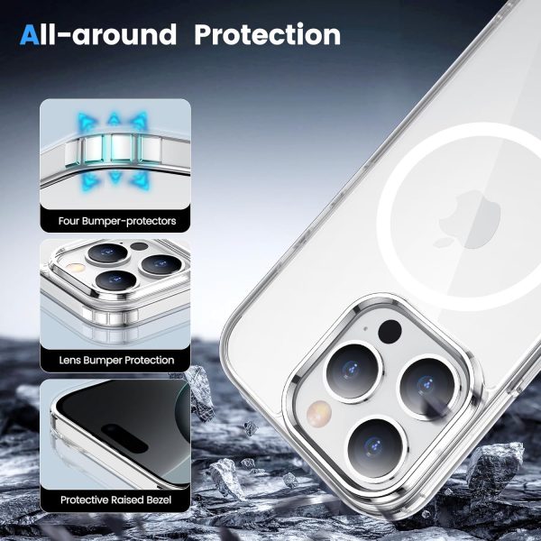 Temdan for iPhone 16 Pro Case Clear, [Compatible with Magsafe][Anti-Yellowing][Military-Grade Protection] Shockproof Slim Magnetic Phone Case for iPhone 16 Pro, Transparent - Image 4